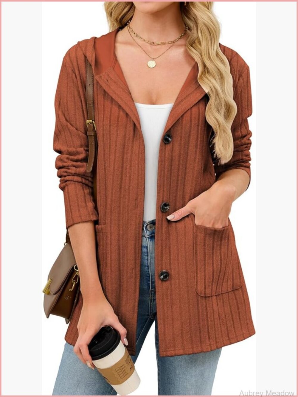 Hooded Long Sleeve Button Down Cardigan Sweater with Pockets